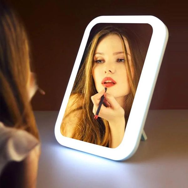 Specchi Specchio per trucco touch screen a LED Specchio da tavolo cosmetico illuminato con luce per il trucco Piccoli specchi luminosi