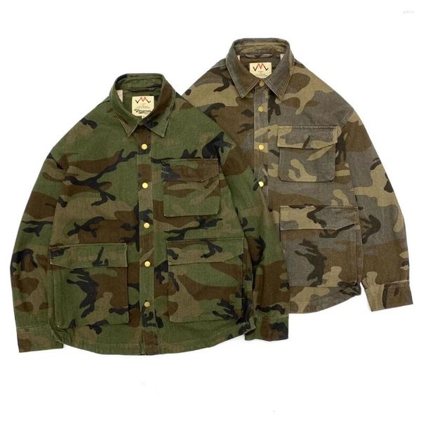 Jaquetas masculinas camuflagem pesada jaqueta vários bolsos ao ar livre militar lona carga casaco masculino