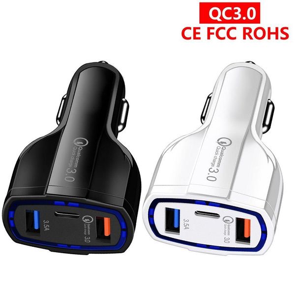 Carregadores de telefone celular Adaptador de carregador de carro QC 3.0 Rápido 3 portas 7A / 35W Cigarro Isqueiro Usb Tipo-C Carga Rápida Dual-Port com Luz LED Dhk4D