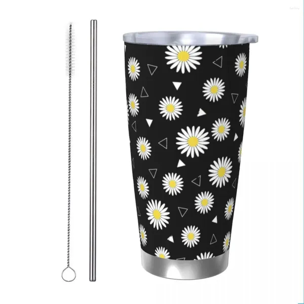 Tumblers Daisy Yalıtımlı Tumbler Kapak Çiçek Paslanmaz Çelik Termal Kupa Açık Mekan Taşınabilir Araba Şişesi Kupası 20oz