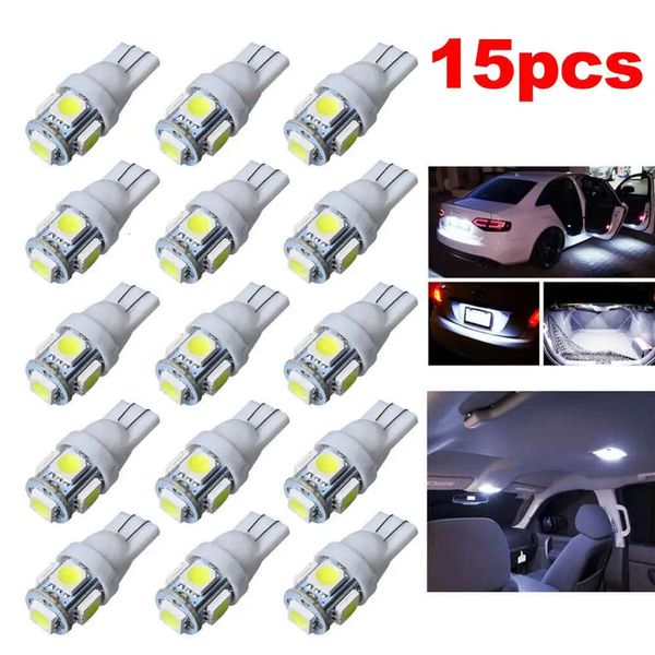 Yeni 15pcs T10 LED ARAÇ AÇIK BEYAZ BEYAZ 5050 5SMD Kama 1W 80LM194 168 2825 158 192 Genişlik Gösterge Işık LED ampul Araç Aksesuarları