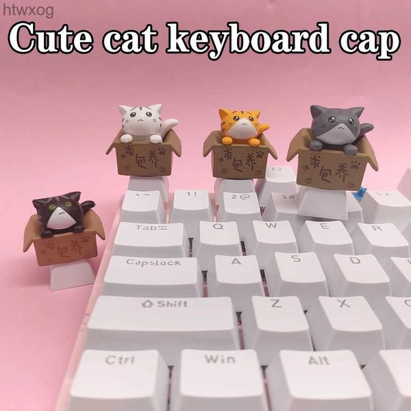 Клавиатуры Cute Cat Kawaii Пользовательские клавиши клавиатуры Cherry Mx Esc Anime Artisan Розовые колпачки для механической клавиатуры Oem Колпачки для ключей с перекрестным валом YQ240123