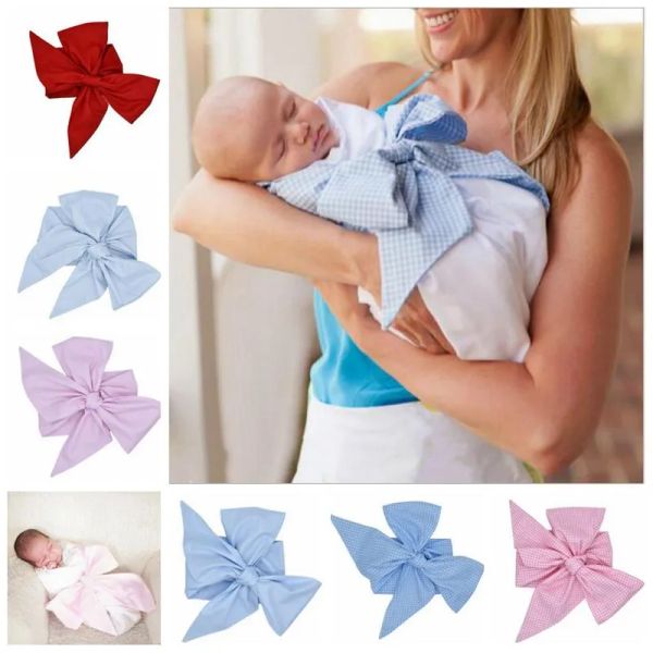 Neugeborenen Swaddle Schärpe Baby Einfarbig Gitter Foto Requisiten Mutterschaft Baumwolle Schleife Schärpe Fotografie Zubehör Säuglings Outfits Weihnachten Geschenk BJ