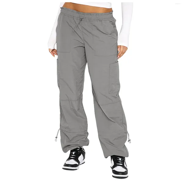 Calças femininas mulheres streetwear perna larga carga senhora casual baggy calça reta com grandes bolsos calças de jogging vintage feminino sweatpant