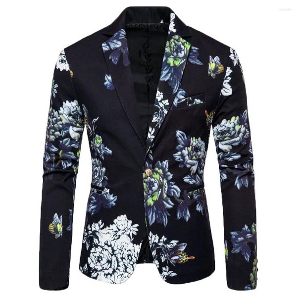 Jaquetas masculinas flor impressão blazer manga comprida lapela um botão formal terno jackset masculino negócios festa de casamento outwear casaco topos