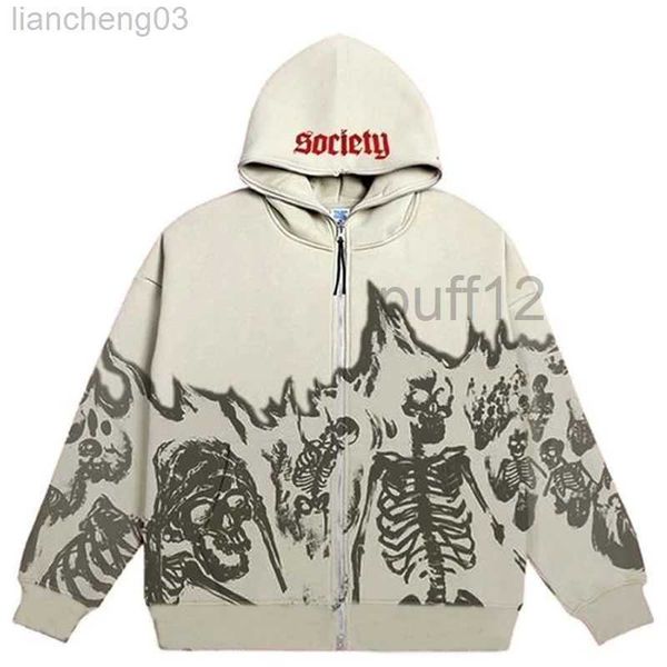 Mens Hoodies Sweatshirts y2k emo erkek sokak kıyafeti vintage kafatası kapüşon zip yukarı grunge büyük boy sweatshirt gotik harajuku alt cadılar bayramı kumaş zlx2