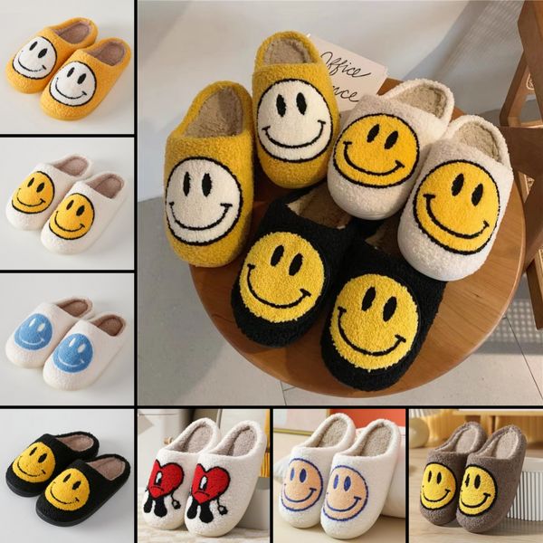 2024 inverno feminino smiley chinelos fofo pele do falso sorriso rosto casa sapatos macios para interior feminino ao ar livre sapatos venda quente