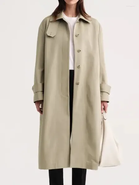 Trench da donna Giacca a vento dritta 2024 Colletto staccabile invernale monopetto Staglia Casual Tinta unita Manica lunga