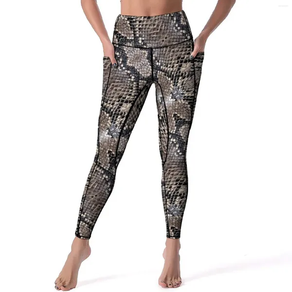 Kadın Tayt Snakeskin Baskı Grileri ve Silvers Spor Salonu Yoga Pantolon Yüksek Bel Zarif Leggins Streç grafik Spor Tayt Doğum Günü Hediyesi