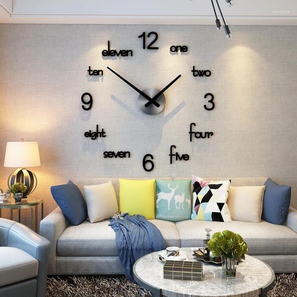 Relógios de parede grande 3d diy relógio moderno design acrílico relógio silencioso adesivo sala de estar grande preto decoração de casa gpf50yh