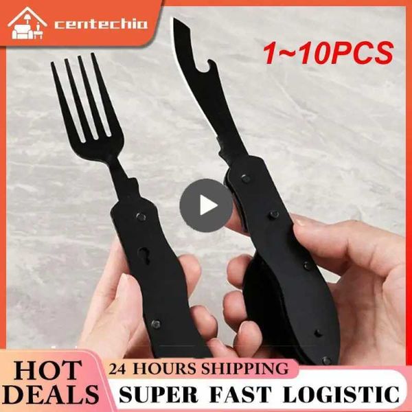 Camp Kitchen 1~10PCS 3-in-1 Outdoor Folding Spoon Fork Knife Combo Set Cutlery Picnic Travel Portable Multitool Stainless Steel Camping YQ240123