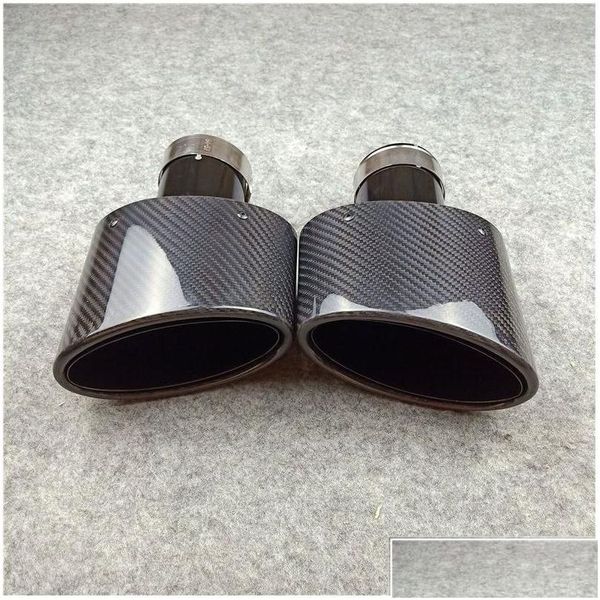 Muffler Parlak Siyah Karbon Fiber Egzoz Uçu Tüm Arabalar için Çıkış 90mm 155mm Oval Şekil Kuyruk Boruları Sol Sağ Damla Teslimat Mobilleri AU DHB3C