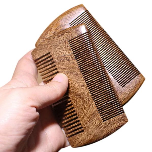 Taschenbart-Haarkämme aus natürlichem Sandelholz für Männer – handgefertigter Naturholzkamm mit dichter und spärlicher Zahnung LL