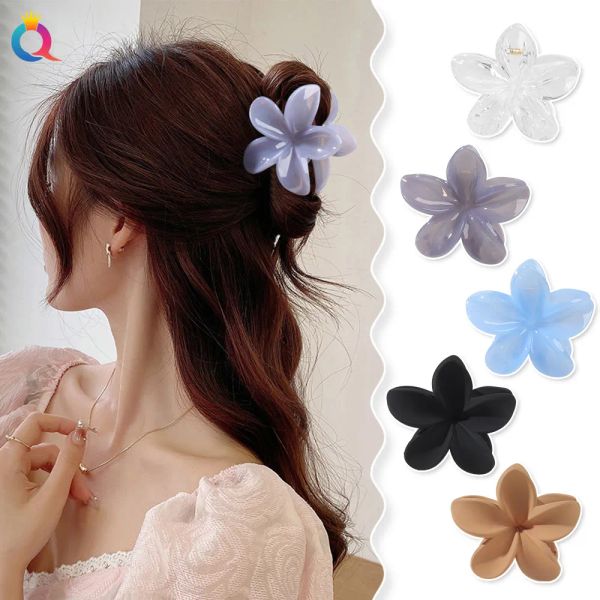 Mode Mädchen Nette Candy Farben Band Große Blume Kunststoff Haar Krallen Süße Halter Clip Haarnadel Geometrische Frosted Haar Zubehör BJ