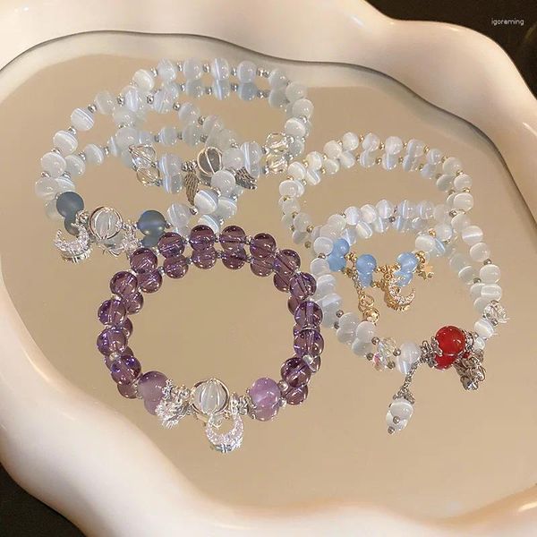Link pulseiras 2024 moda lua zircon opala pedra pulseira para mulheres menina simples ins estilo mão ornamento vintage jóias atacado