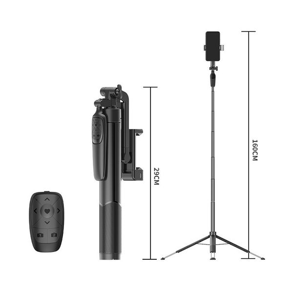 A66 Yığın Anti-Shake Bluetooth Selfie Stick Cep Telefon Tutucusu Açık Canlı Yayın Zemin Alüminyum Alaşım Çubuk Tripod Çekim Toptan