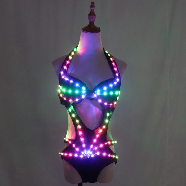 Tam renkli piksel LED ışıklar ceket ceket caz çubuğu ds seksi takım dj bikini gece kulübü gogo kurşun dansçı grubu dans kostümü 240118