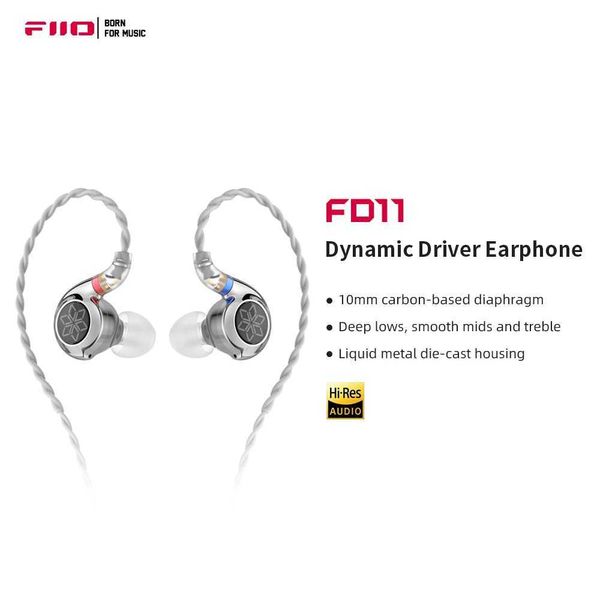 Fones de ouvido FiiO FD11 Fones de ouvido de alto desempenho Driver dinâmico IEMs Earbuds com cabo destacável de 0,78 mm J240123