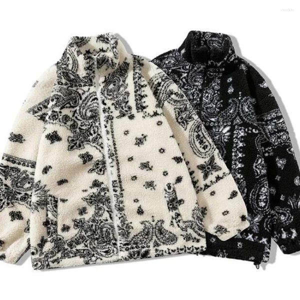 Herrenjacken Paisley Polar Fleece Jacke Männer Zipper Fuzzy Cardigan lässige Tadanna Loose Lamb Cashmere Frauen Harajuku Wintermantel Y2K