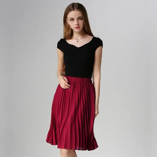 Saias Mulheres Chiffon Saia Plissada Vintage Cintura Alta Tutu Womens Saia Midi Rokken 2024 Estilo Verão Jupe Femme