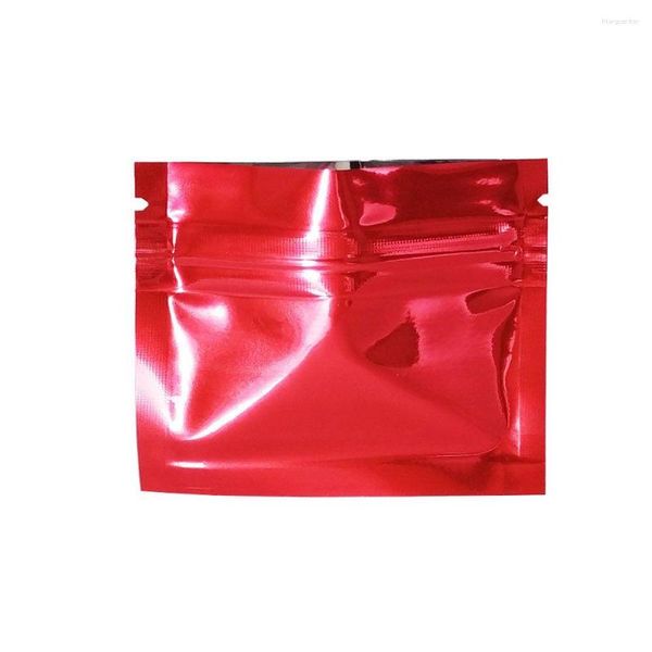 Großhandel 500 Stück/Einheit, glänzend rote Farbe, Aluminiumfolie, Verpackungsbeutel, wiederverschließbare Zip-Lock-Lebensmittelpulver-Attrappe, wasserfeste Aufbewahrung, aluminisiert