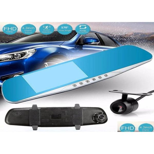 Carro dvr carro dvrs 2ch dvr 1080p gravador de vídeo espelho fl hd digital dashcam frente 170 graus 43 polegadas visão noturna gsensor estacionamento dr dh0j6