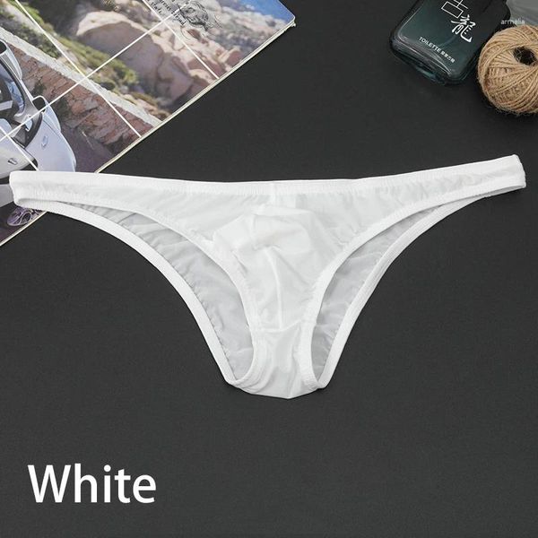 Cuecas de seda de gelo mini triângulo para homens sexy cintura baixa briefs moda esporte curto ultra fino calcinha transparente