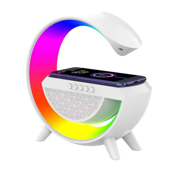 Rgb luz noturna alto-falante luz ajustável carregador de telefone sem fio suporte bluetooth-compatível lâmpada led decoração para casa