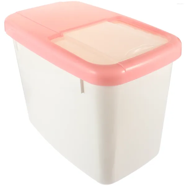 Garrafas de armazenamento 10kg engrossar balde de arroz recipiente plástico à prova de umidade à prova de insetos selado caixa de grãos (rosa)