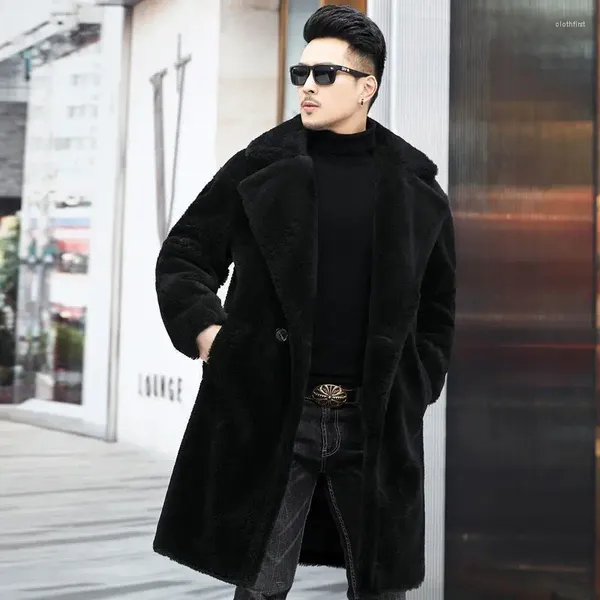 Camisolas masculinas 2024 homens outono inverno falso casacos de pele de carneiro masculino solto casual moda longa outwear quente estilo coreano casacos