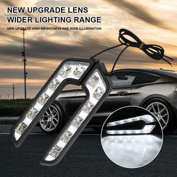 Novo 2 pçs carro drl led luz de circulação diurna 6led 12v em forma de l sinal de volta lâmpada branca 660lm farol à prova dwaterproof água acessórios automóveis