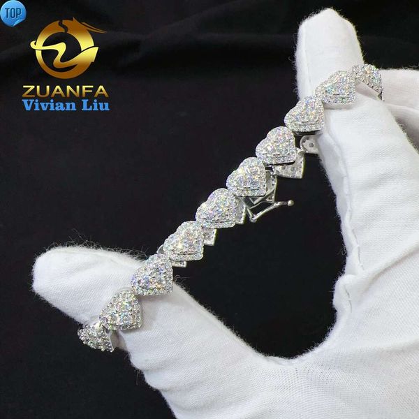 Оптовая цена стерлинговое серебро 925 Iced Out VVS Moissanite Fine Hip Hop Jewelry Heart Bracelet для женщин