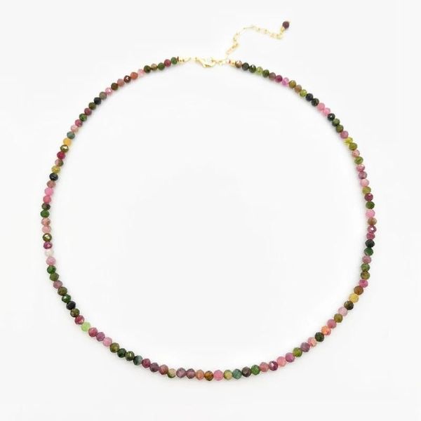 Halsketten Facettierte Turmalin Halskette Regenbogen Mehrfarbige Edelsteine Natursteine Perlen 14k Gold gefüllt Collier Femme Frauen Boho Halskette