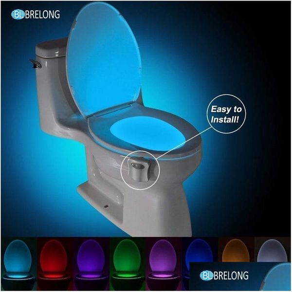 Luci notturne Brelong Lampada da toilette Lampada a LED Smart Bagno Movimento umano attivato Pir 8 colori Matic Rgb Retroilluminazione per ciotola Drop Del Dhsf1