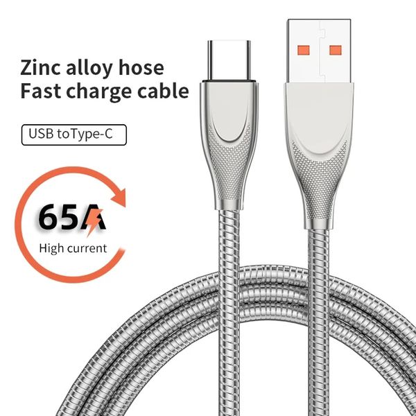 66w 6a tipo c cabo de dados de carga primavera metal trançado cabo para xiaomi huawei samsung carregamento rápido carregador usb tipo c cabo 0.3m/1m