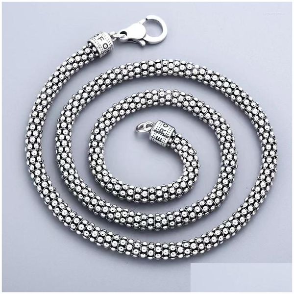 Chains S925 Sterling Sier Ltalian Pipcorn Chain Mens Tough Guy Textura Hong Kong Personalidade de Hip-Hop Drop Dhnw0