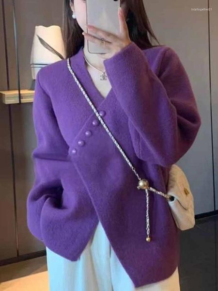 Frauen Pullover Pullover Koreanische Mode V-ausschnitt Strickwaren Büro Dame Langarm Top Übergroßen Vintage Lose Pullover Strickjacke