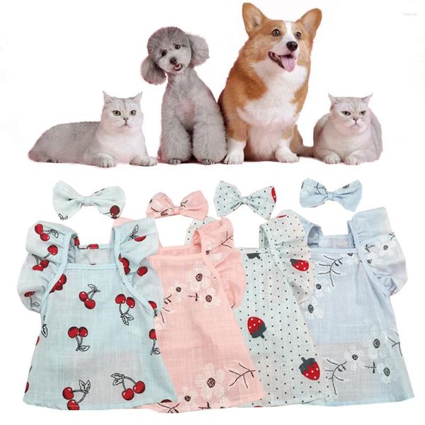 Ropa para perros Vestido de cereza Verano Transpirable Vestidos florales Ropa para perros pequeños Chica Gatito Chaleco Falda Ropa para gatos Teddy Suministros para mascotas