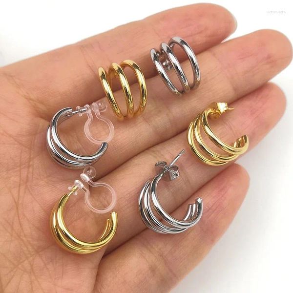 Pendientes de tuerca 6 unids/lote, pendiente de acero inoxidable con forma de C de tres cables para mujer, regalo de joyería