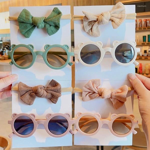 Acessórios para o cabelo 2 pçs/set crianças bonito sólido bowknot headbands urso orelhas óculos de sol bebê meninas bandas headwear crianças adorável