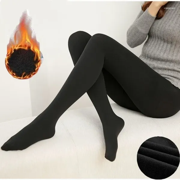 Leggings femininas calças de lã senhoras magro quente inverno grosso meia-calça cor sólida mulher meias térmicas