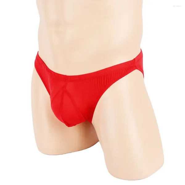 Mutande da uomo Slip in seta di ghiaccio Intimo bikini ultra sottile Mutandine Elasticizzate Custodia rigonfia Mutandine con perizoma posteriore increspato Lingerie erotica