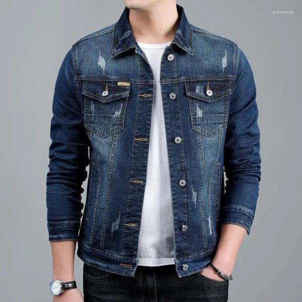 Jaquetas masculinas 2024 primavera casual algodão denim jaqueta estilo clássico moda magro lavado retro azul jeans casaco masculino roupas de marca