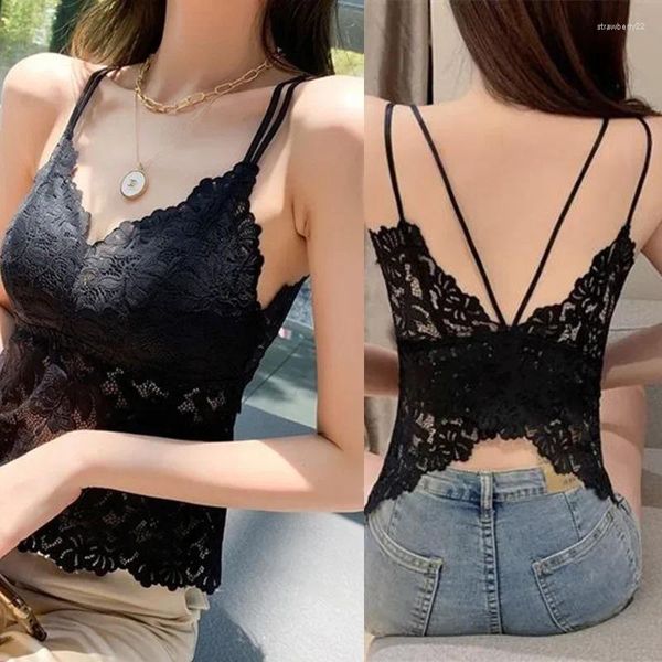 Camisoles Tanks Plus Schmetterling Spitze Frauen Stickerei Bralettes Hohl Kreuz Bogen Drahtlose Unterwäsche Sexy Weste Dessous Weibliche Bh Pads Rohr