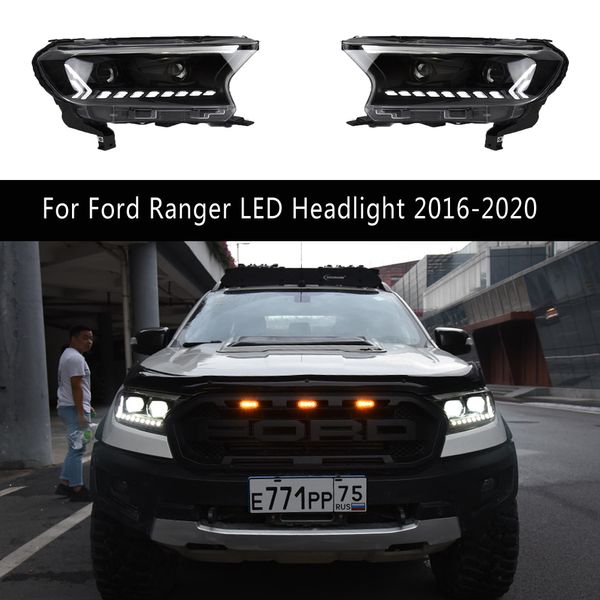 Accessori auto Lampada frontale per Ford Ranger Faro a LED 16-20 Streamer dinamico Indicatore di direzione Abbaglianti Angel Eyes Lente del proiettore