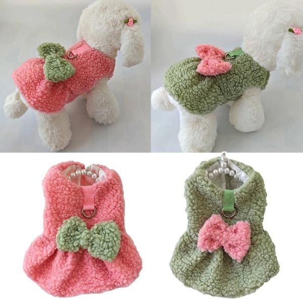 Abbigliamento per cani Abito da principessa per animali domestici Abiti autunnali e invernali Gonna corta in peluche Fiocco Gilet carino con gancio Chihuahua