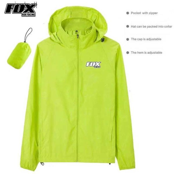 Giacche da donna Verde fluorescente Uomo Donna Giacca da ciclismo Antivento Impermeabile Cappotto da bicicletta con cappuccio FOX RIDE RACING Corta Vento Abbigliamento da bici YQ240123