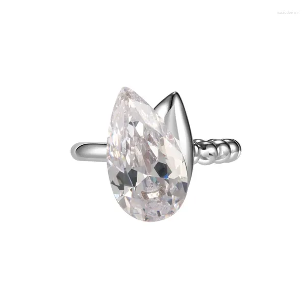 Cluster Ringe Sommer 925 Silber Weiß Diamant Tulpe Blume Ehering Paar Öffnung Einstellbar Süß Glänzend Luxus Schmuck
