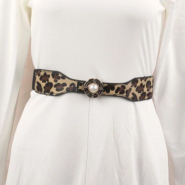 Cinture Cintura larga da donna semplice Cintura elastica con fibbia vintage Ecopelle Moda Stampa leopardata Sigillo in vita da donna