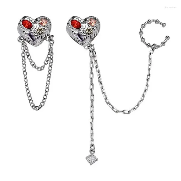 Серьги-гвоздики Eetit Массивные красные стеклянные кисточки с металлической цепочкой в форме сердца, асимметричные для женщин, стильный уникальный дизайн, шикарные ювелирные изделия, подарок
